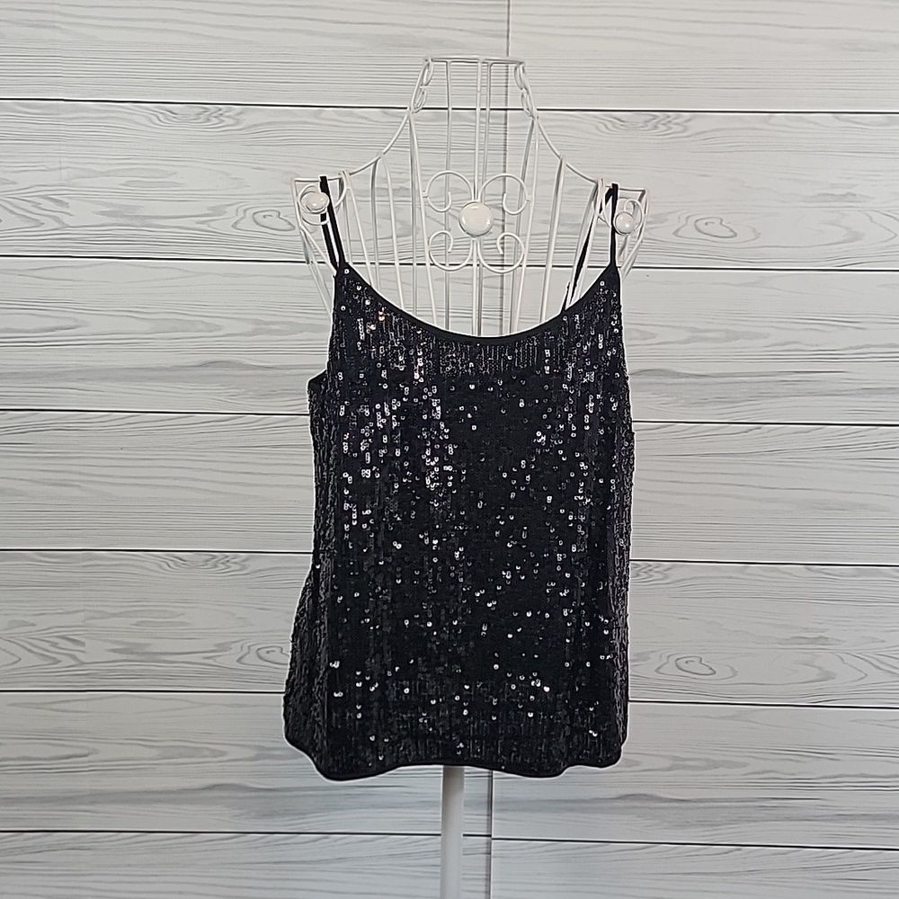 Talbots Sequin Black Cami Top Womens Size 8
